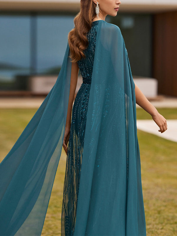 Round Neck Mesh Sequins Maxi Dress