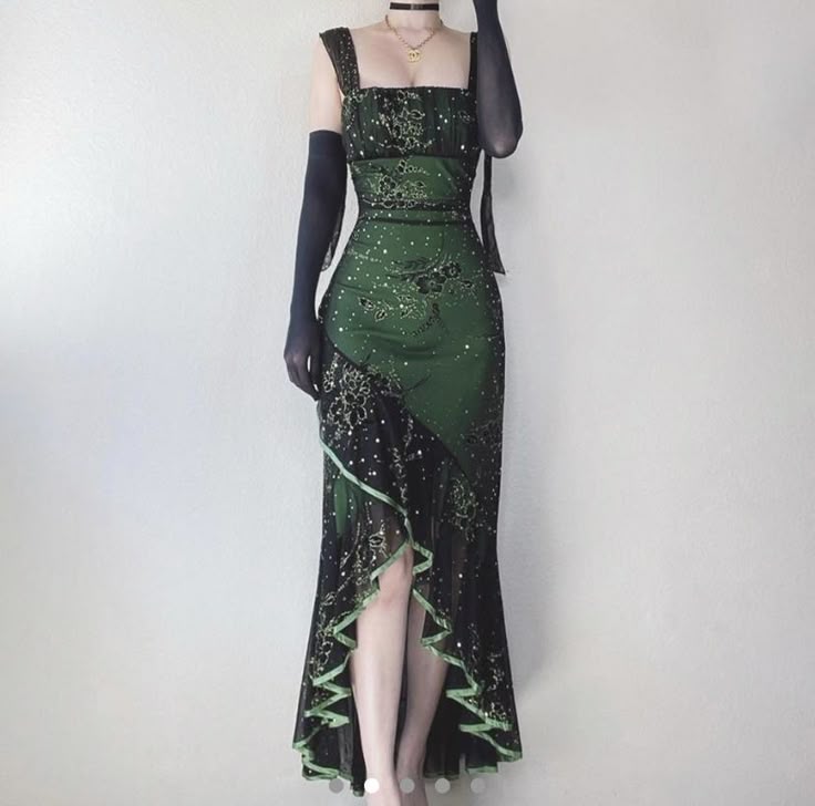 Green shiny elegant vintage long tulle ball gown evening dress wedding guest dress gh4603