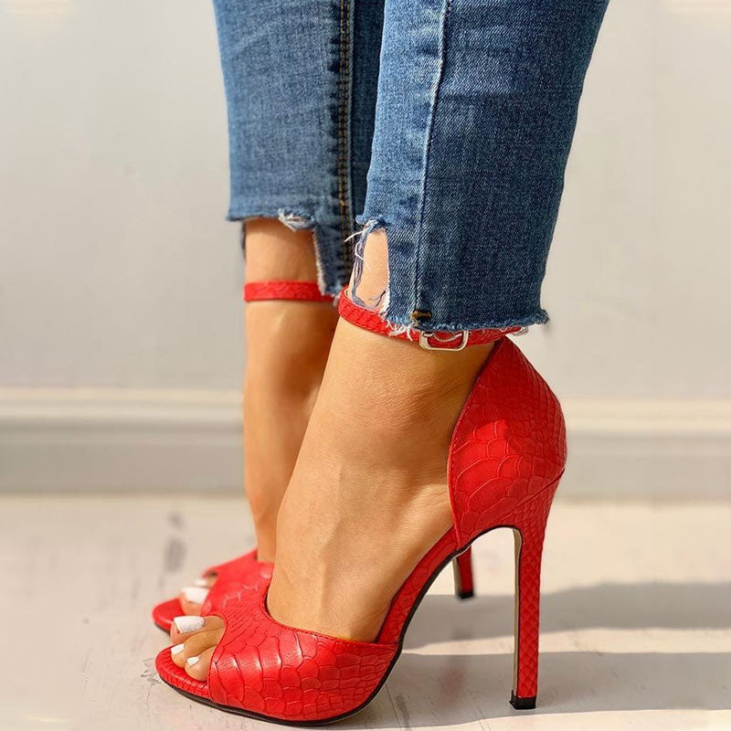 Fish mouth stiletto heel buckle ladies sexy open toe