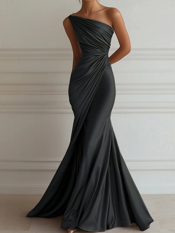 Pleated Satin with Elegant Train Gown