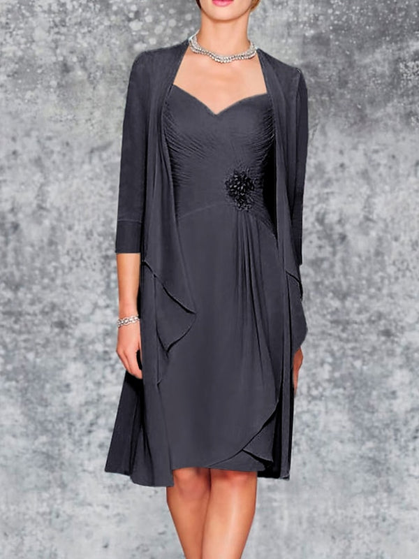 nee Length Chiffon Lace 3/4 Sleeve Wrap Dress