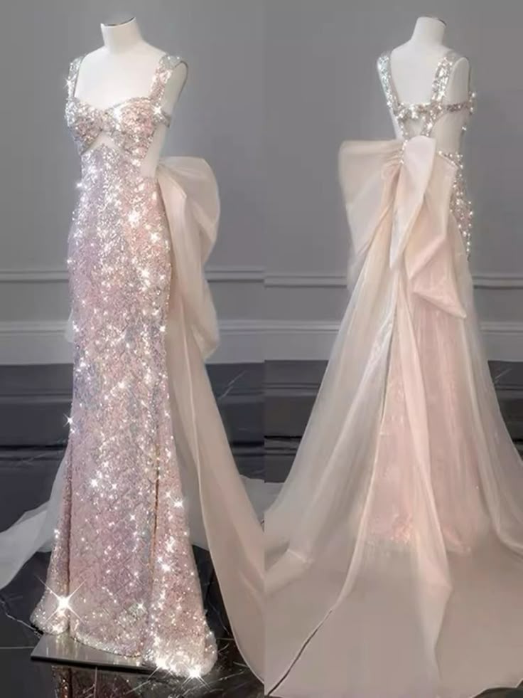 pink gorgeous sparkling pretty mermaid ball gown with detachable bow long elegant sequin formal prom dress eveng Dress Party Dress gh3544