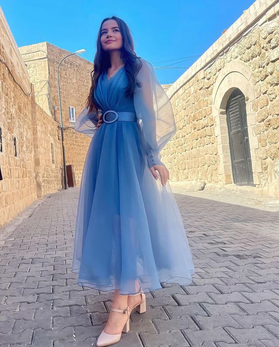 Blue Midi Formal Gown, Party Prom Dresses fg3576