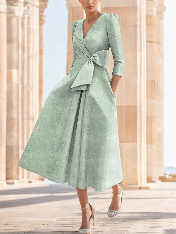 Chiffon Floral Bow A-Line Dress for Women