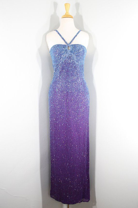 Purple Blue Shiny Fashion Gradient Long Sequined Chiffon Prom Dress Evening Dress Party Dress gh5133