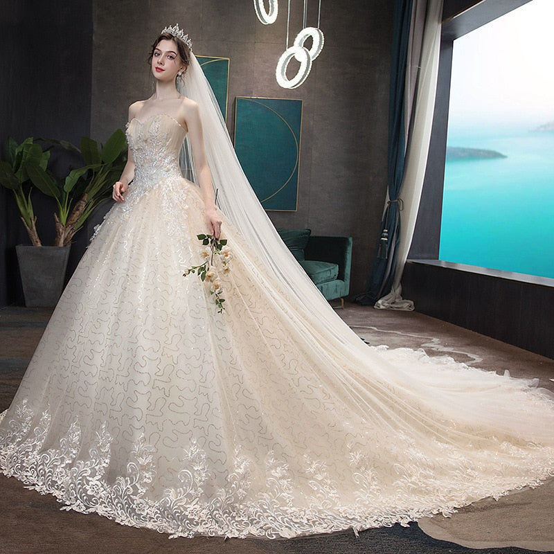 loveedsTM-Wedding Dress 2024 Gryffon Classic Strapless Wedding Gown With Train Lace Up Ball Gown Luxury Lace Embroidery Robe De Mariee