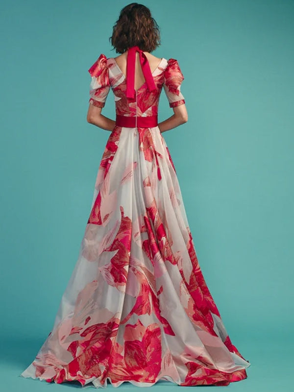 V-neck Print Maxi Dress