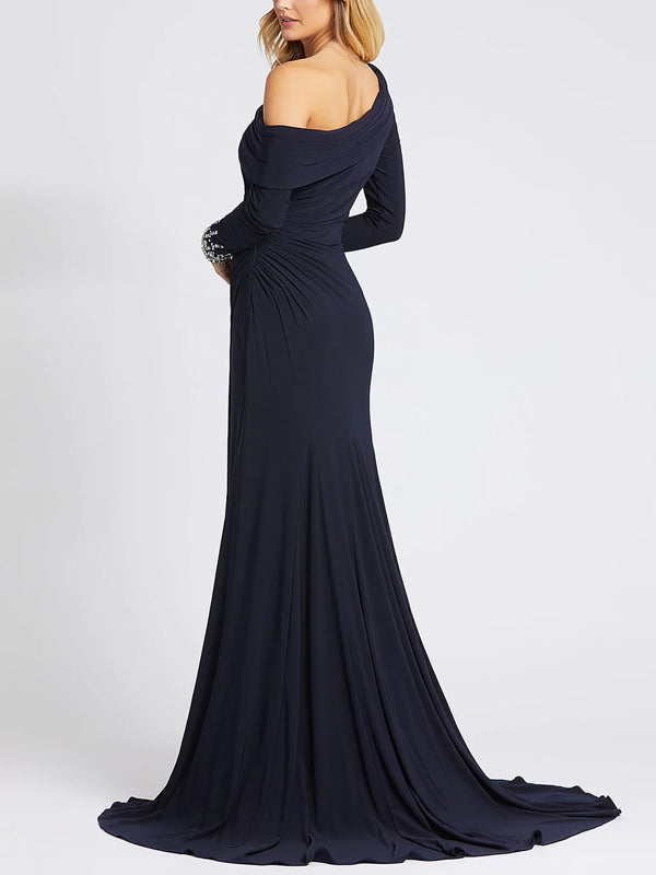 Off-shoulder Solid Color Maxi Dress