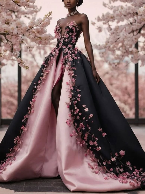 Tube Top Three-dimensional Flowers Maxi Dress