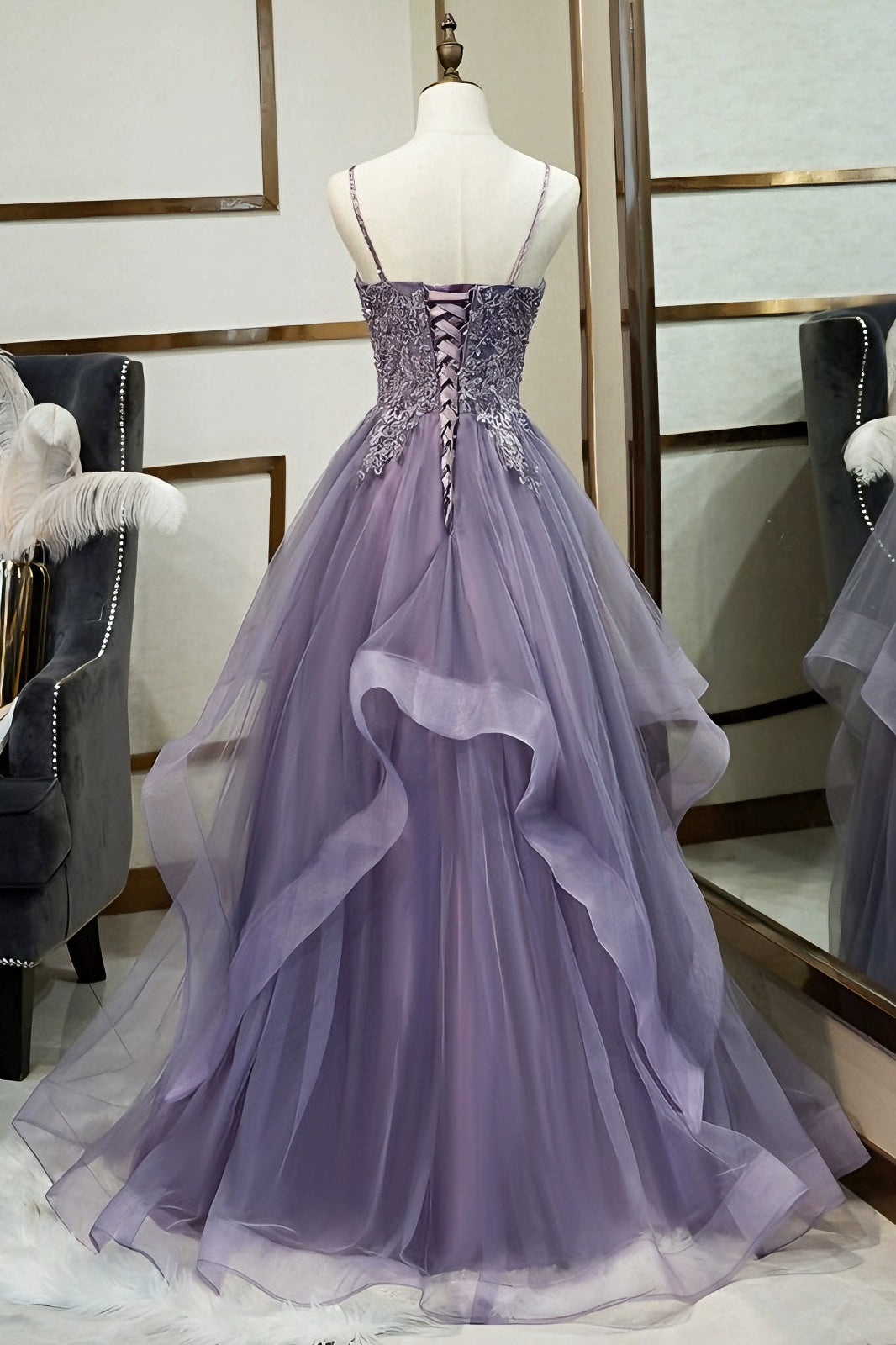 loveedsTM-Purple sling high-end forest-style colored yarn evening dress