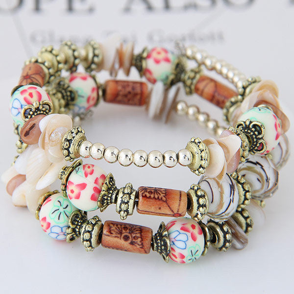 Multi-layer colorful stone shell bracelet