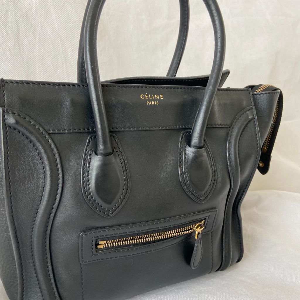 Celine black luggage micro tote bag