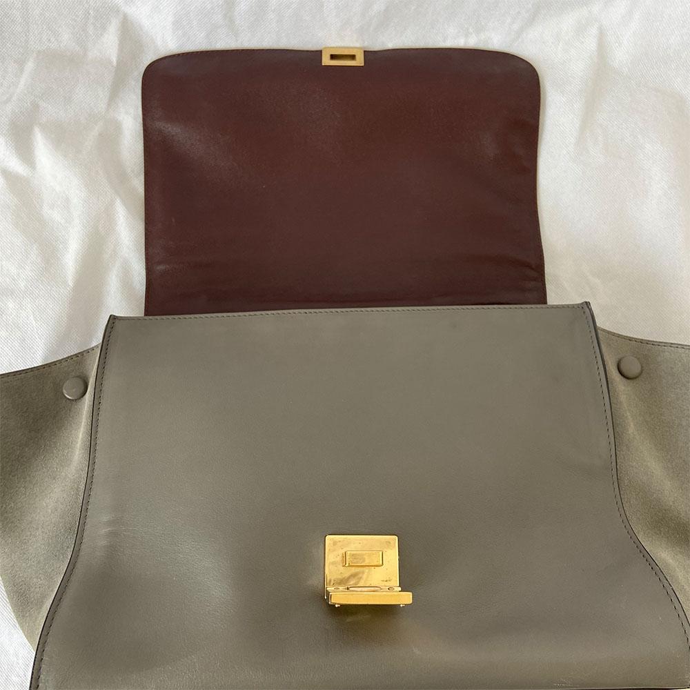 Celine Grey Croc Embossed Medium Trapeze Top Handle Bag