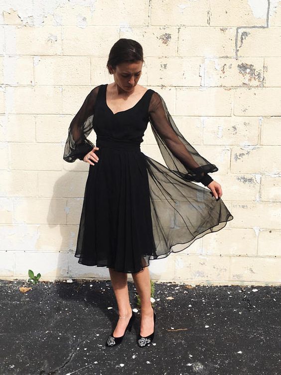 Sheer Sleeves Black Party Dress prom Dress cg10003