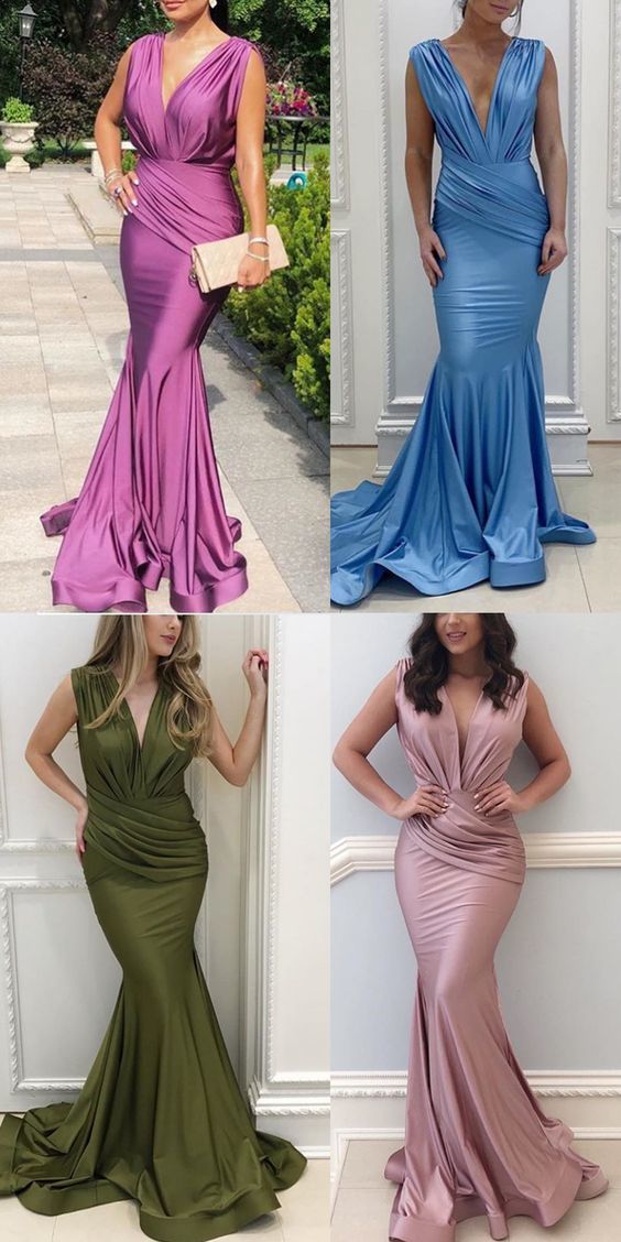 Mermaid Deep V Neck Jersey Long Prom Dress Formal Evening Gown cg10023