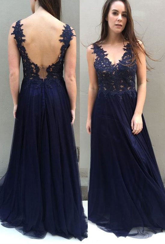 navy blue prom dresses, prom dresses backless, prom dresses with appliques cg10059