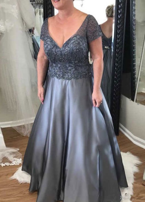 A Line V Neck Short Sleeves Mother's Prom Dress cg10065