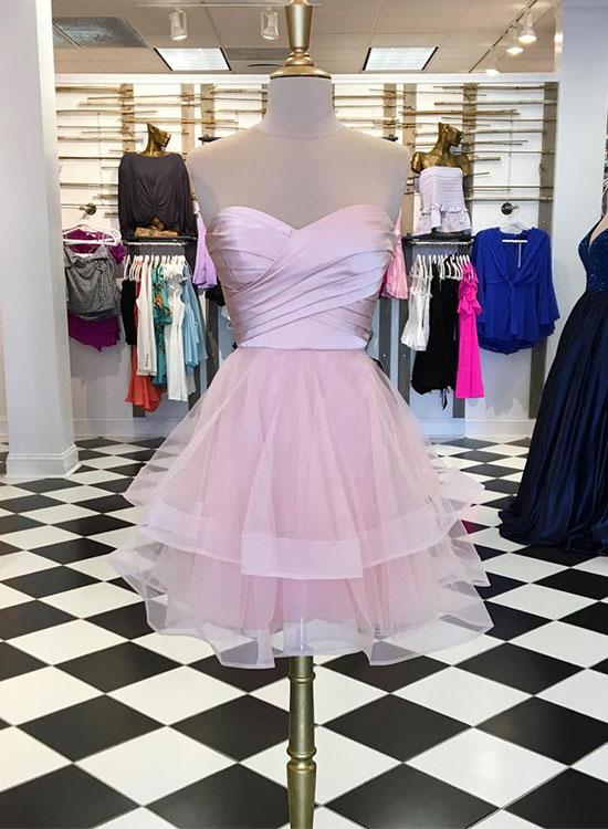 pink sweetheart neck short dress, homecoming dress cg1008