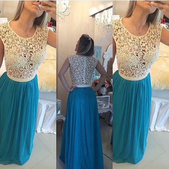 Lace Prom Dresses,Pearls Prom Gown,See Through Prom Dress,Long Evening Dress,Chiffon Graduation Dresses,Evening Gown cg10090