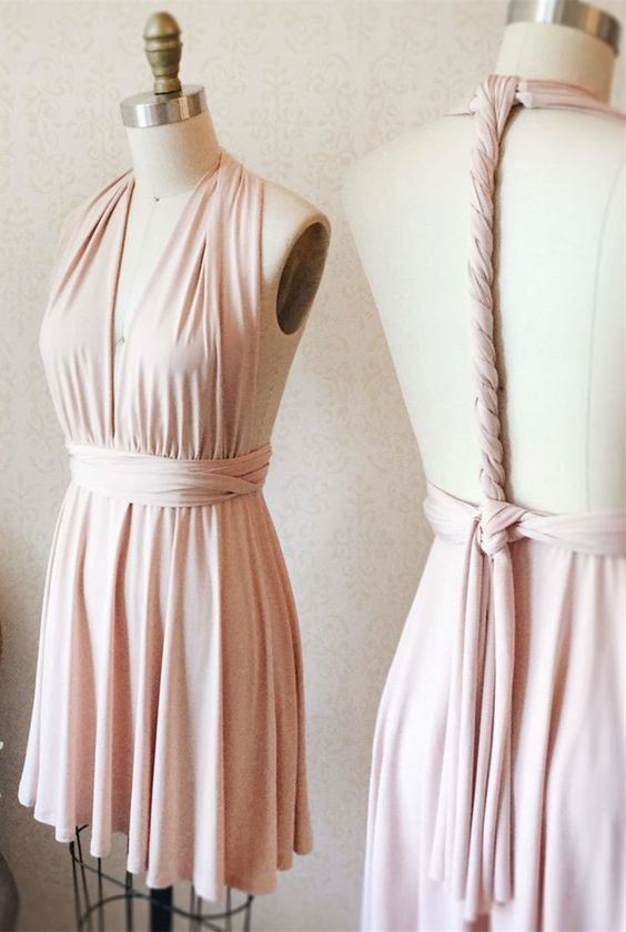 short pink bridesmaid dress, wedding dress, v neck bridesmaid dress, wedding party dress Homecoming Dresses cg10093