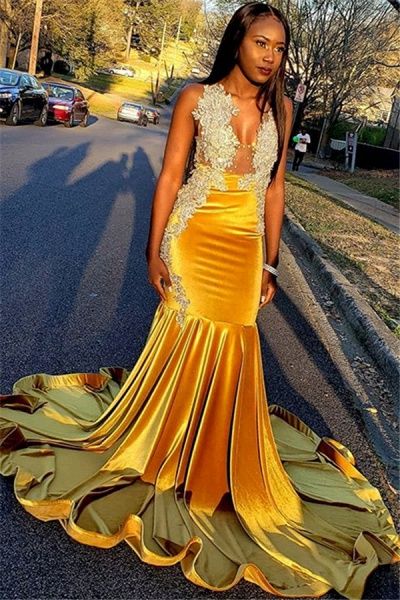 Affordable Exquisite Straps Appliques Mermaid Prom Dress cg10095