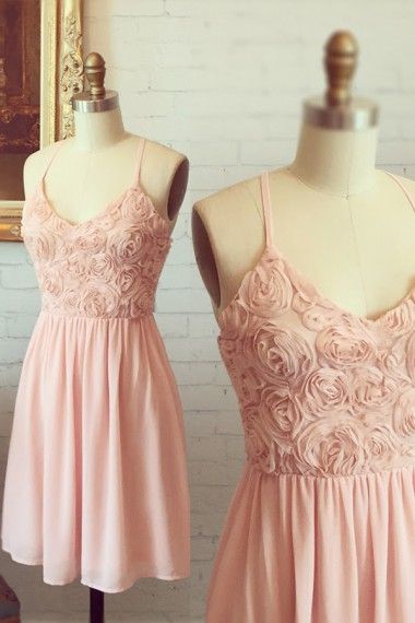 A-Line Pink Chiffon Homecoming Dress with Appliques cg10105