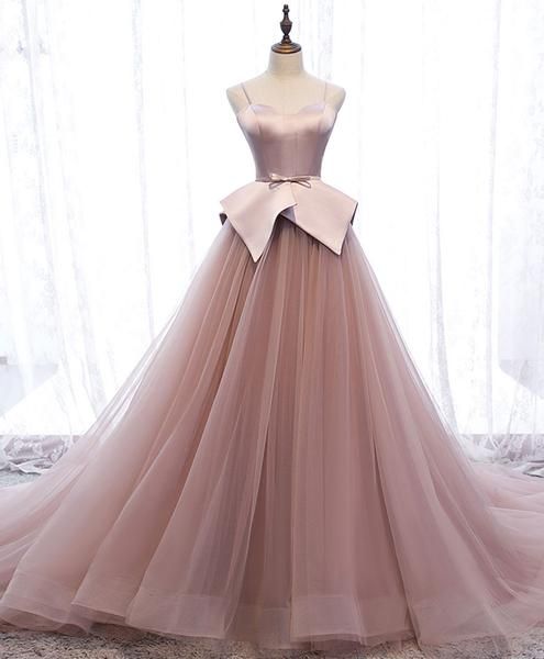 Pink sweetheart tulle long prom gown pink tulle formal dress cg10115