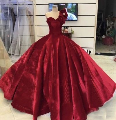 Burgundy One Shoulder Prom Dresses Pageant Gown Princess Dress cg10156