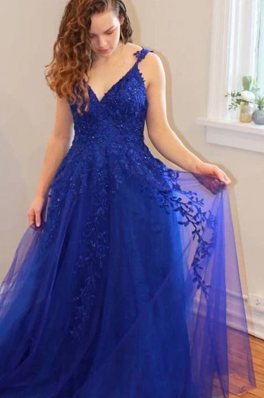 Royal Blue lace tulle Evening Dress, Prom Dress cg10213