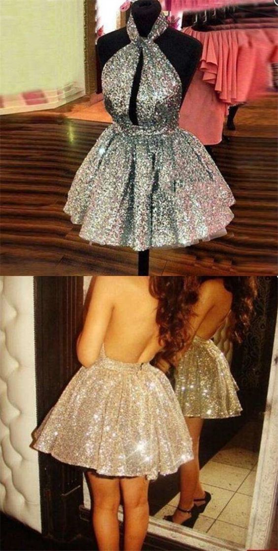 Shiny Silver Sequins Dress,Short Mini Homecoming Dance Dress cg10219