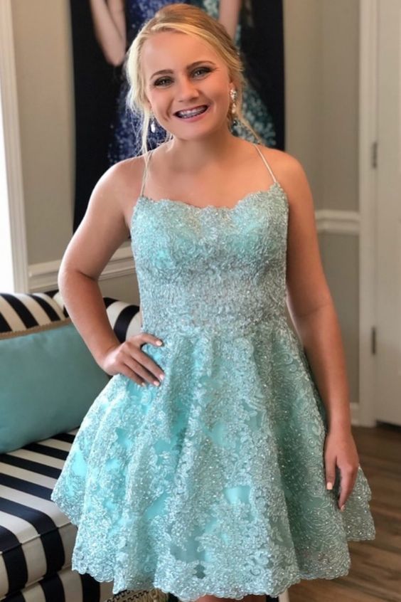 a-line blue hoco party dresses with appliques homecoming dresses cg10250