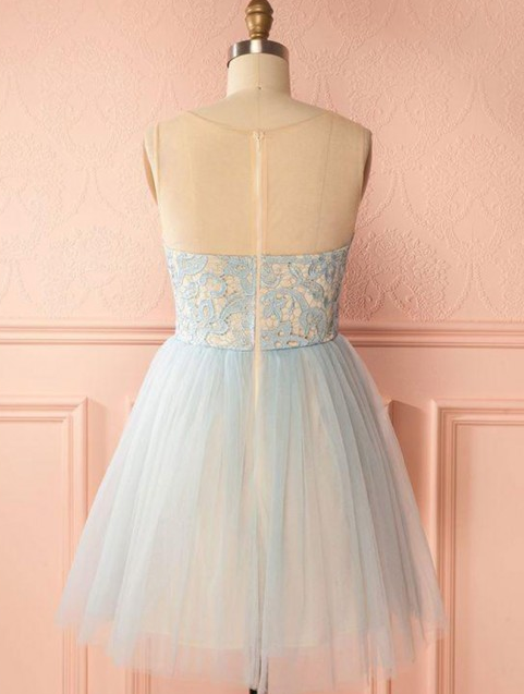 A-Line Round Neck Backless Light Blue Homecoming Dress with Lace cg10290