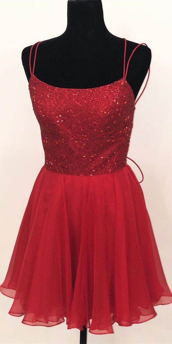 homecoming dress with spaghetti straps and beaded bodice cg10292