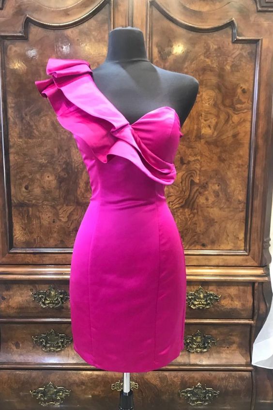 One Shoulder Fuchsia Homecoming Dress cg10294