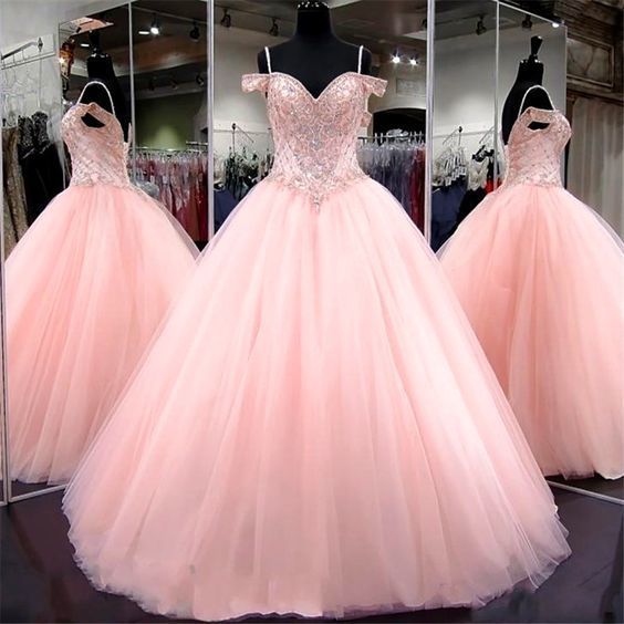 Pink Spaghetti Straps Ball Gown Quinceanera prom Dresses cg10343