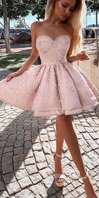 A-line Sweetheart Pink Homecoming Dresses Short Party Dresses cg10348