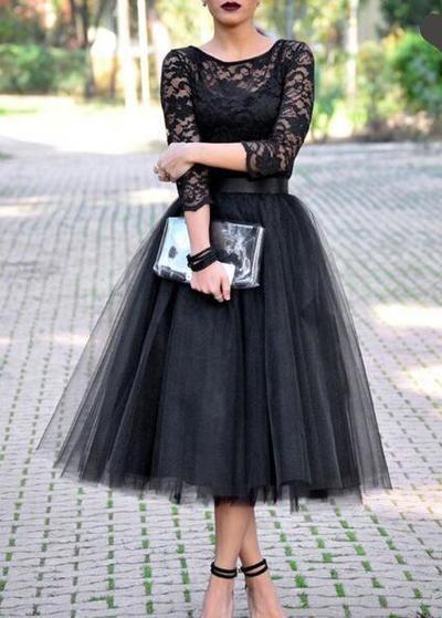 Tea-Length A Line 3/4 Length Sleeves Cheap Homecoming Dress cg10372