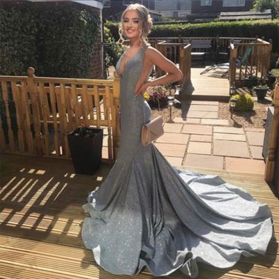 Shiny Long Prom Dresses , V-neck Mermaid Long Prom Dresses cg10402