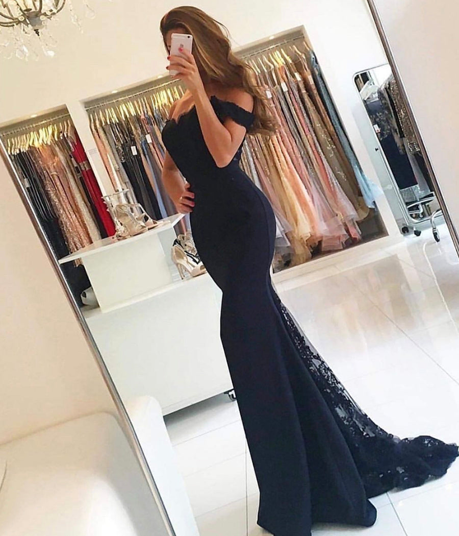 BLACK LACE PROM DRESS MERMAID EVENING DRESS cg10470