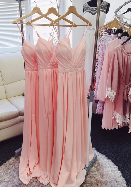 Pink chiffon long prom dress simple evening dress cg10508
