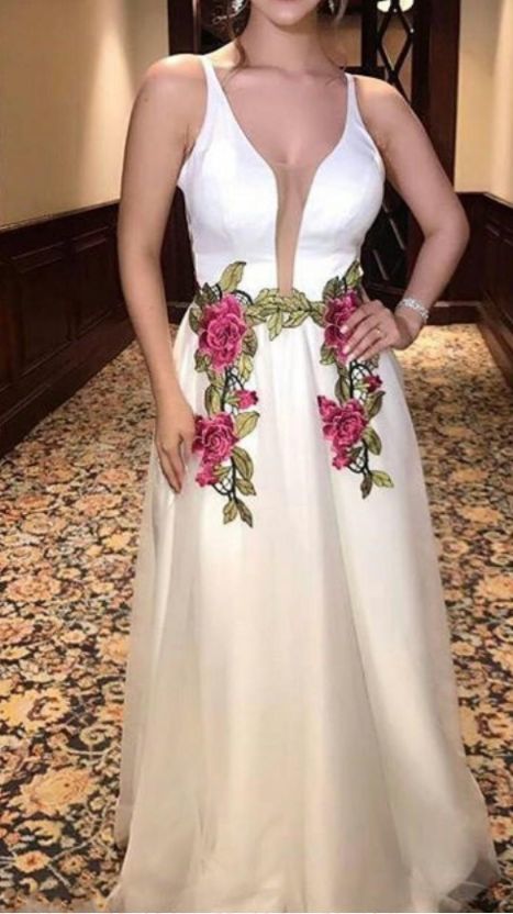 SLeeveless V Neck Floor Length A Line Applique Custom Made Evening prom Dresses cg10533