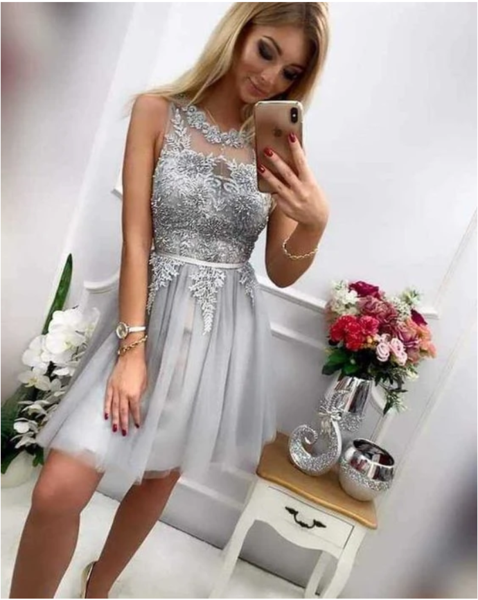 Stylish Tulle Short Homecoming Dress with Appliques cg10550