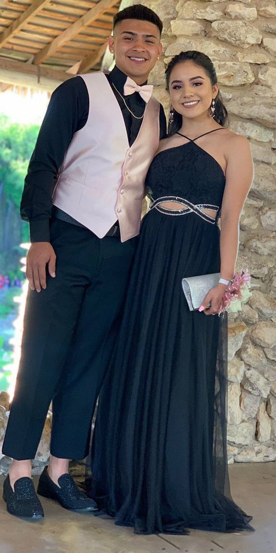 Excellent Lace & Tulle Halter Neckline A-line Evening prom Dresses With Beadings cg10602