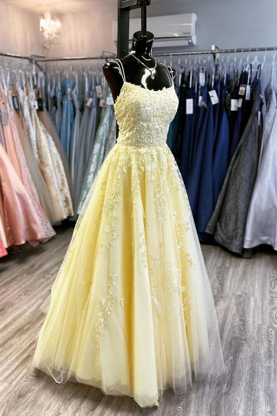 Yellow Lace Long Prom Dress cg10603