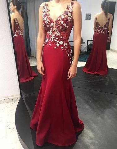 V Neck Sheath Prom Dress With Petals cg10636