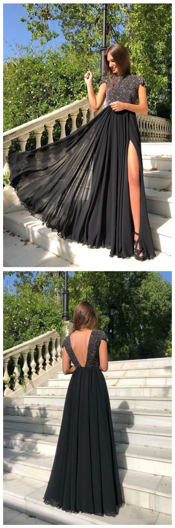 Open Back With Beadings Evening Gowns prom Formal Dress Split Side cg10654