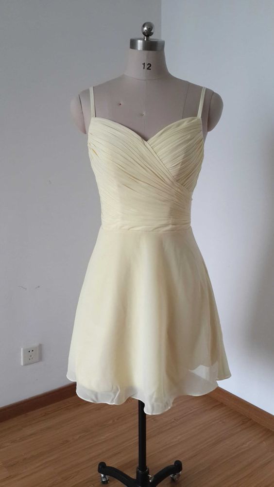 Spaghetti Straps Cream Chiffon Short Bridesmaid Dress Homecoming Dresses cg10671