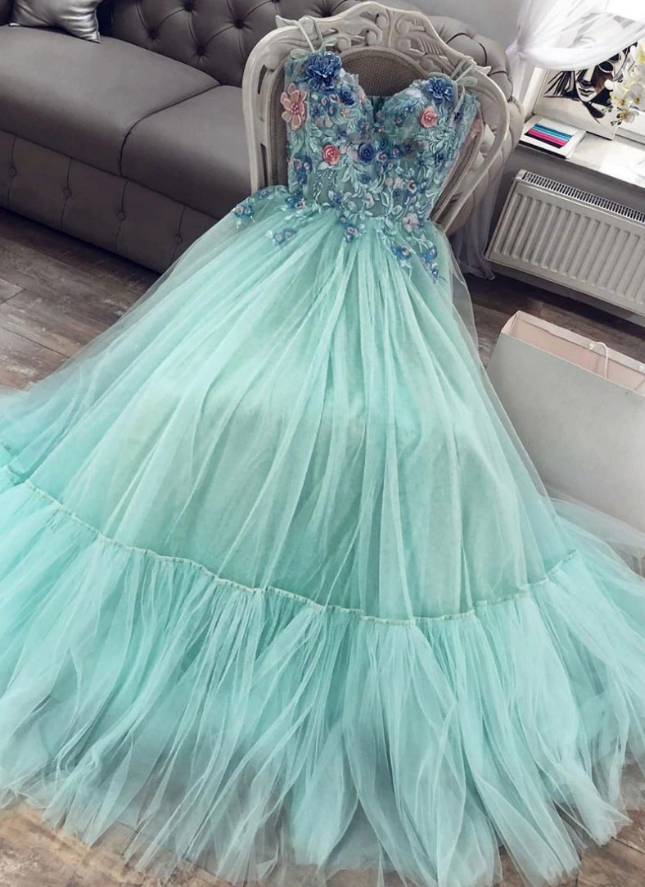 Green sweetheart tulle lace long prom dress green evening dress cg10679