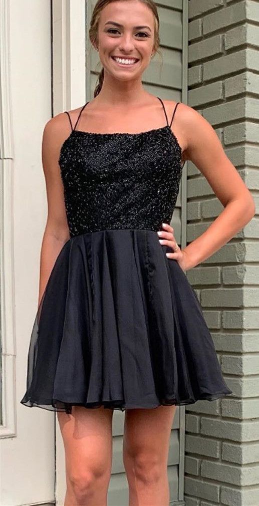 Sparkle Beaded Black Short Homecoming Dress cg10694