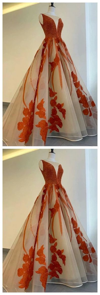 A Line Tulle Prom Dresses V Neck With Beads And Appliques cg10721